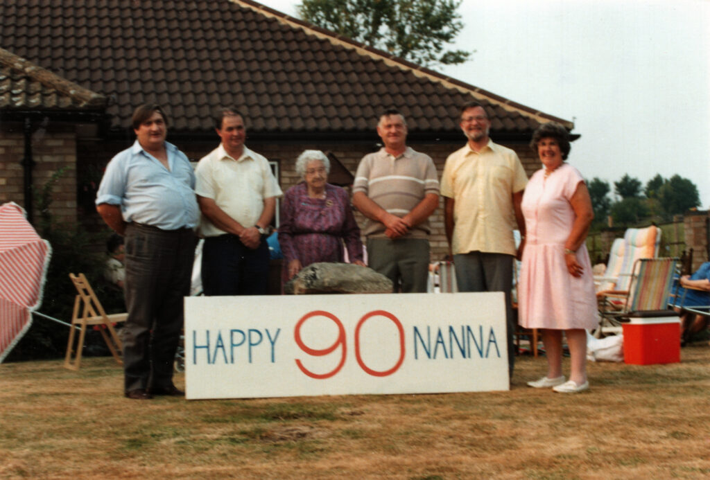 Gladys Pattern's 90th birthday (1990), together with her five children.